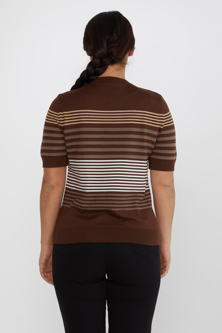 Women's Knitwear Short Sleeve Striped Detail Brown - 31689 | KAZEE - Thumbnail