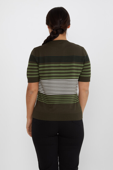 Women's Knitwear Short Sleeve Striped Detail Khaki - 31689 | KAZEE - Thumbnail