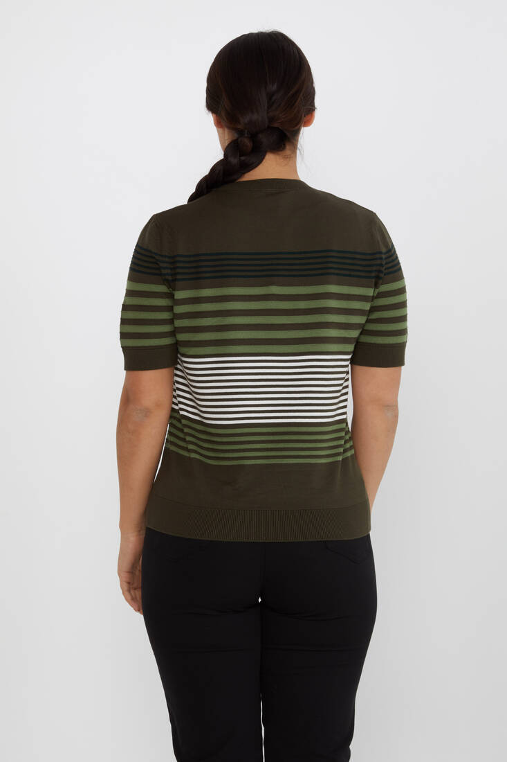 Women's Knitwear Short Sleeve Striped Detail Khaki - 31689 | KAZEE