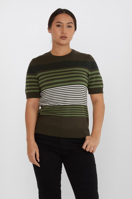 Women's Knitwear Short Sleeve Striped Detail Khaki - 31689 | KAZEE - Thumbnail