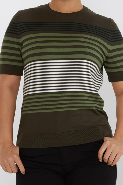 Women's Knitwear Short Sleeve Striped Detail Khaki - 31689 | KAZEE - Thumbnail