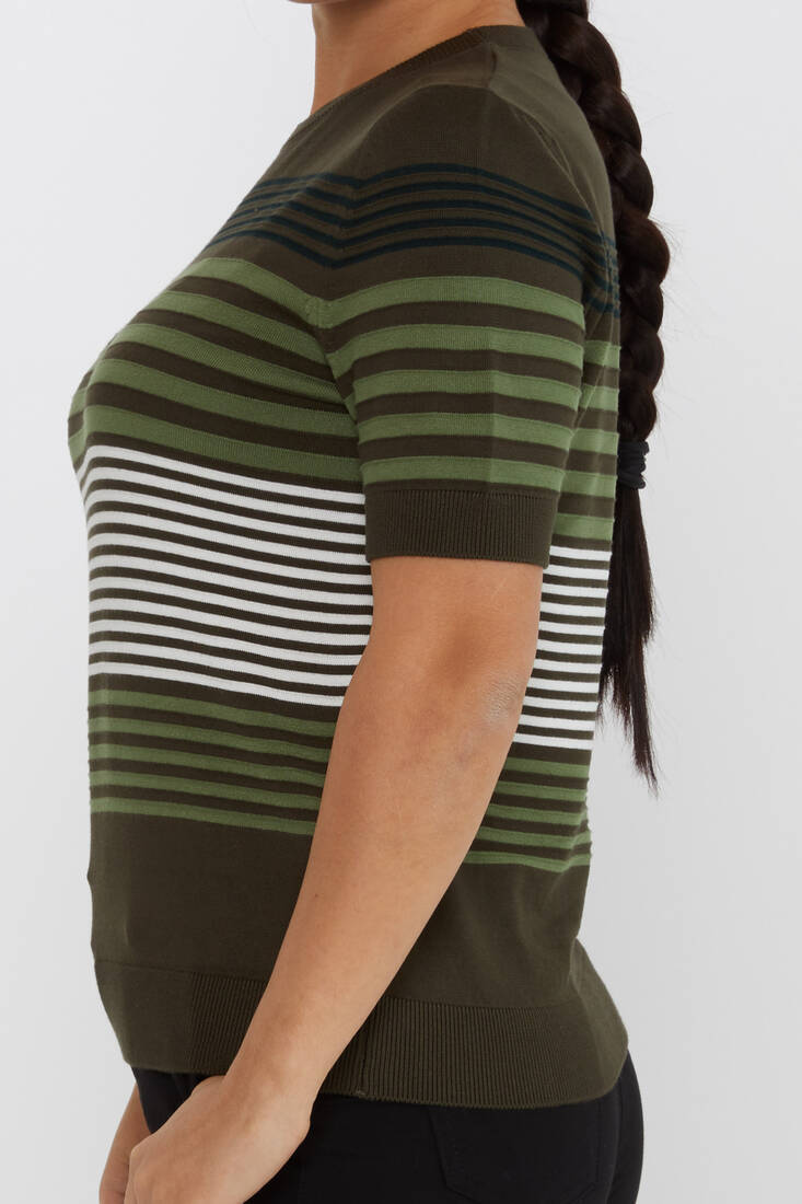 Women's Knitwear Short Sleeve Striped Detail Khaki - 31689 | KAZEE