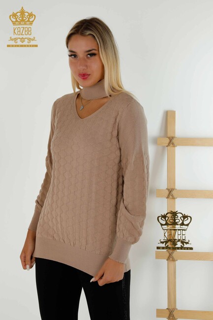 Women's Knitwear Long Sleeve Beige - 30363 | KAZEE - Thumbnail