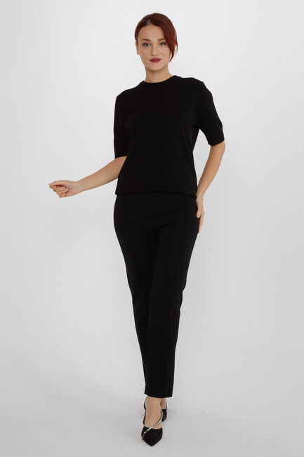 Women's Knitted Trousers Striped Detail Black - 31308 | KAZEE - Thumbnail