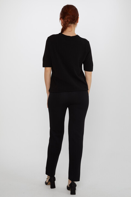 Women's Knitted Trousers Striped Detail Black - 31308 | KAZEE - Thumbnail