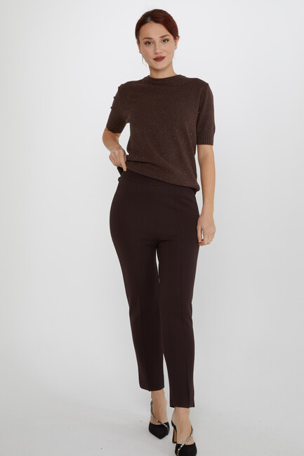 Women's Knitted Trousers Striped Detail Brown - 31308 | KAZEE - Thumbnail