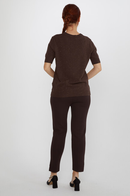 Women's Knitted Trousers Striped Detail Brown - 31308 | KAZEE - Thumbnail