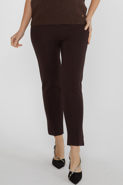 Women's Knitted Trousers Striped Detail Brown - 31308 | KAZEE - Thumbnail