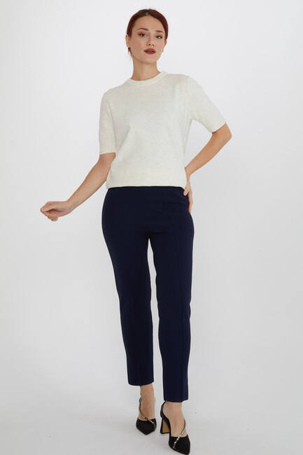 Women's Knitted Trousers Striped Detail Navy Blue - 31308 | KAZEE - Thumbnail