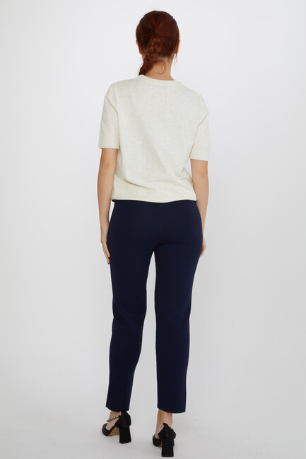 Women's Knitted Trousers Striped Detail Navy Blue - 31308 | KAZEE - Thumbnail