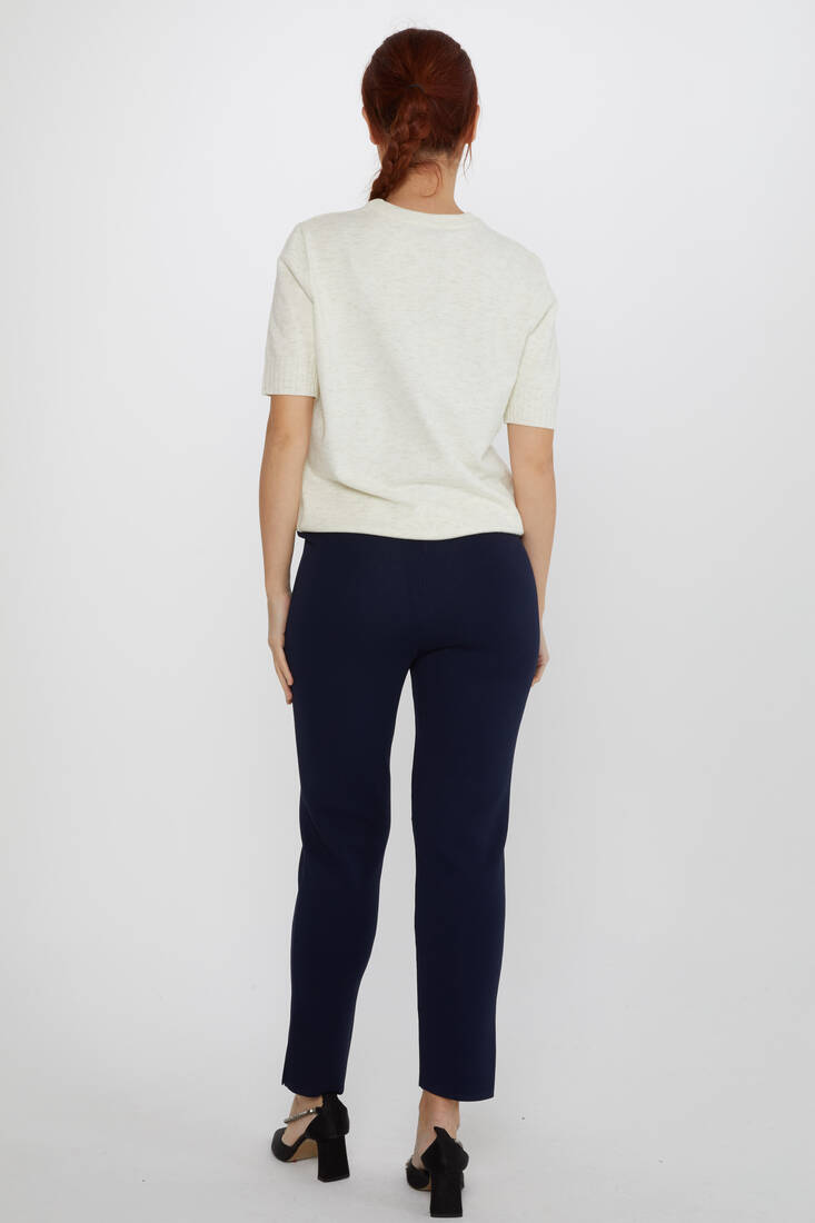 Women's Knitted Trousers Striped Detail Navy Blue - 31308 | KAZEE