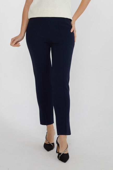 Women's Knitted Trousers Striped Detail Navy Blue - 31308 | KAZEE - Thumbnail