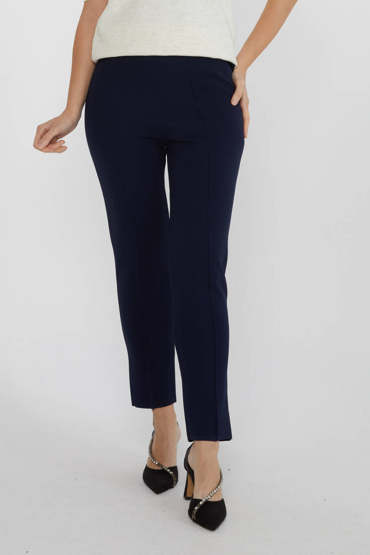 Women's Knitted Trousers Striped Detail Navy Blue - 31308 | KAZEE