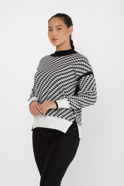 Women's Knitwear Patterned Black-Ecru - 30953 | KAZEE - Thumbnail