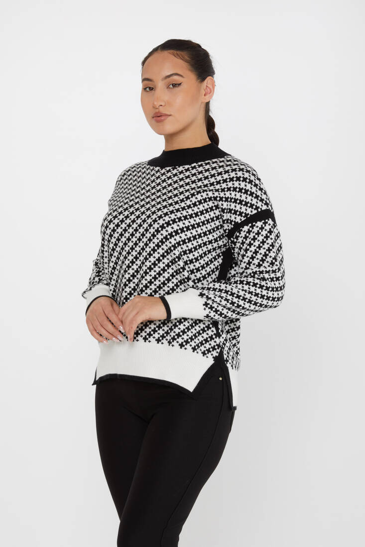 Women's Knitwear Patterned Black-Ecru - 30953 | KAZEE