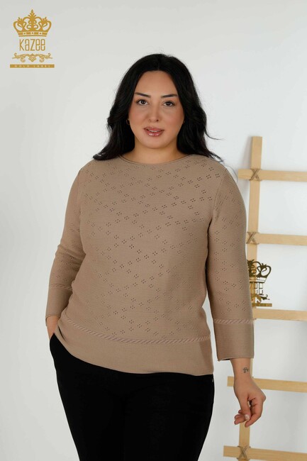 Women's Knitwear Patterned Dark Beige - 30083 | KAZEE - Thumbnail