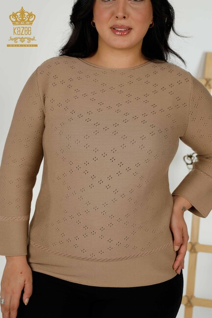 Women's Knitwear Patterned Dark Beige - 30083 | KAZEE - Thumbnail