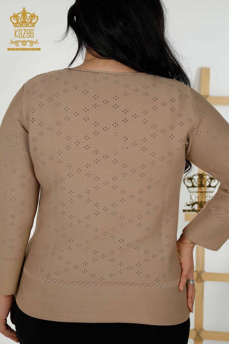 Women's Knitwear Patterned Dark Beige - 30083 | KAZEE