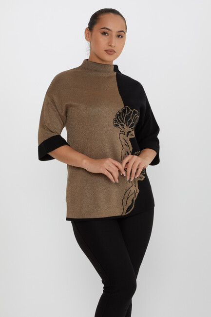 Women's Knitwear Patterned Stone Detailed Dark Mink - 31672 | KAZEE - Thumbnail