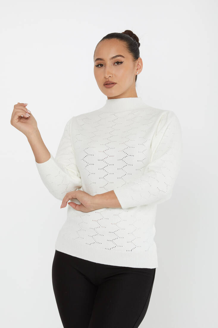 Women's Knitwear Patterned Ecru - 30341 | KAZEE