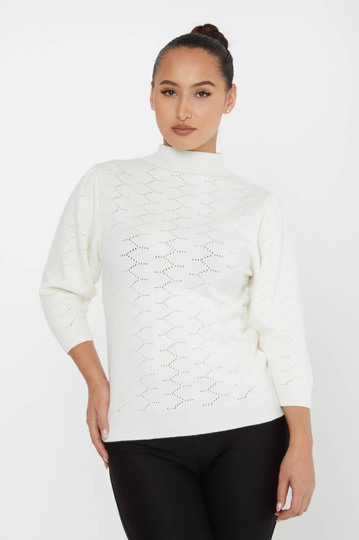 Women's Knitwear Patterned Ecru - 30341 | KAZEE