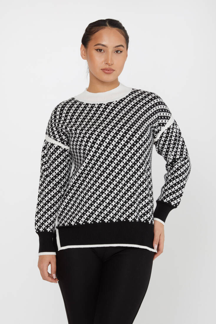 Women's Knitwear Patterned Ecru-Black - 30953 | KAZEE