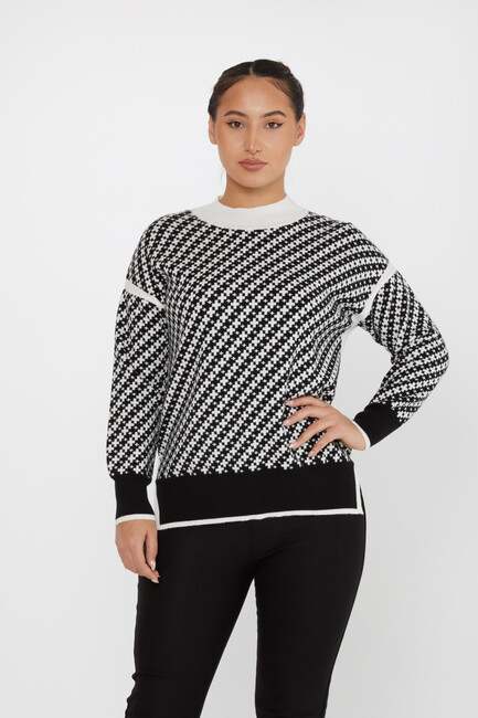 Women's Knitwear Patterned Ecru-Black - 30953 | KAZEE - Thumbnail