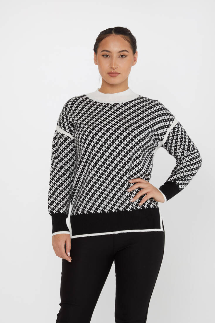 Women's Knitwear Patterned Ecru-Black - 30953 | KAZEE