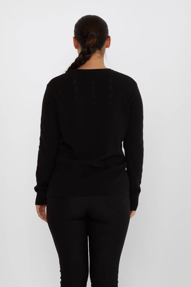 Women's Knitwear Patterned Long Sleeve Black - 31004 | KAZEE