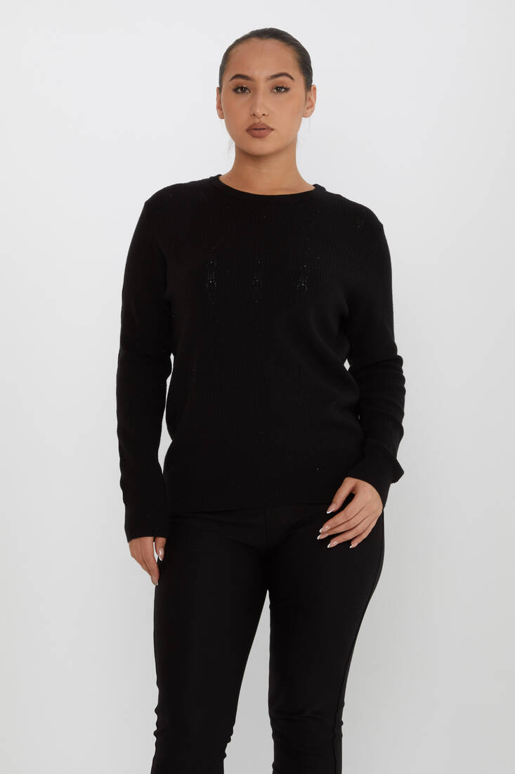 Women's Knitwear Patterned Long Sleeve Black - 31004 | KAZEE