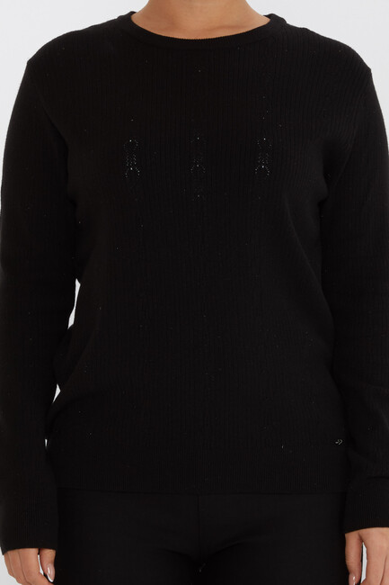 Women's Knitwear Patterned Long Sleeve Black - 31004 | KAZEE - Thumbnail