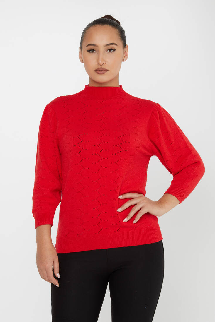 Women's Knitwear Patterned Red - 30341 | KAZEE