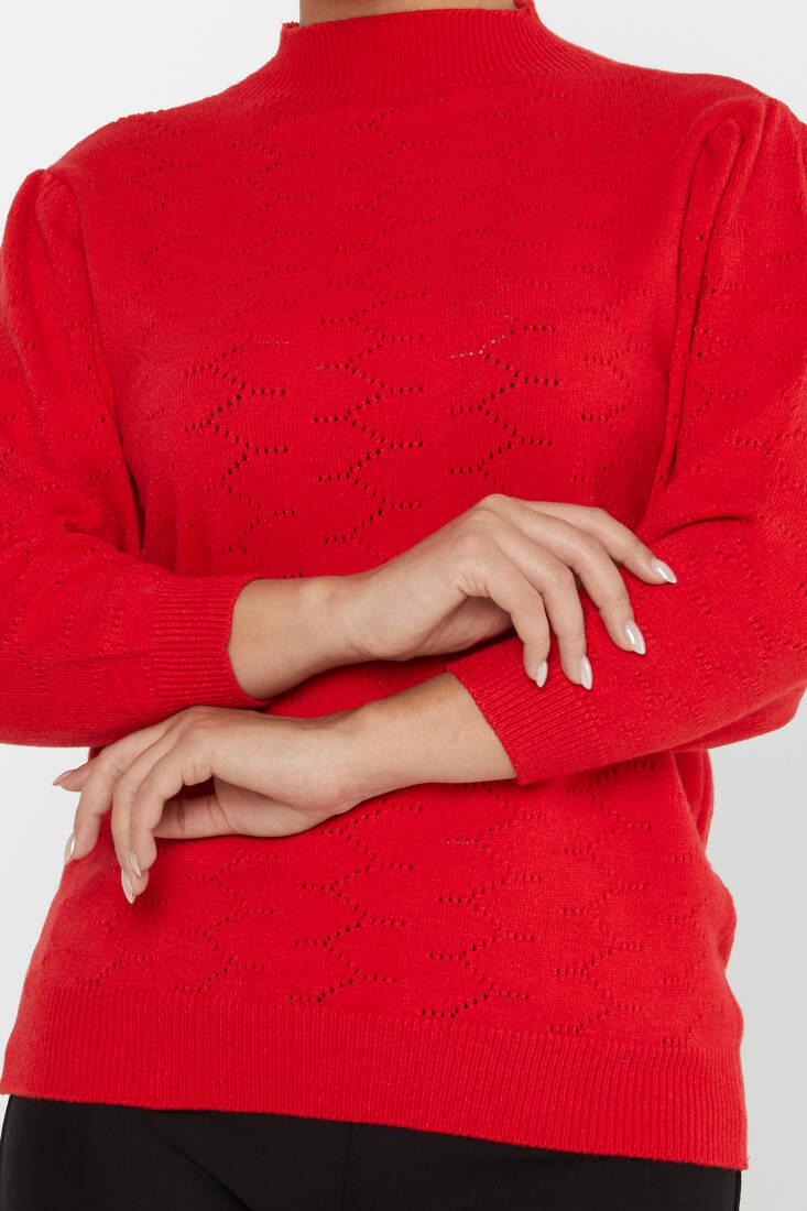 Women's Knitwear Patterned Red - 30341 | KAZEE