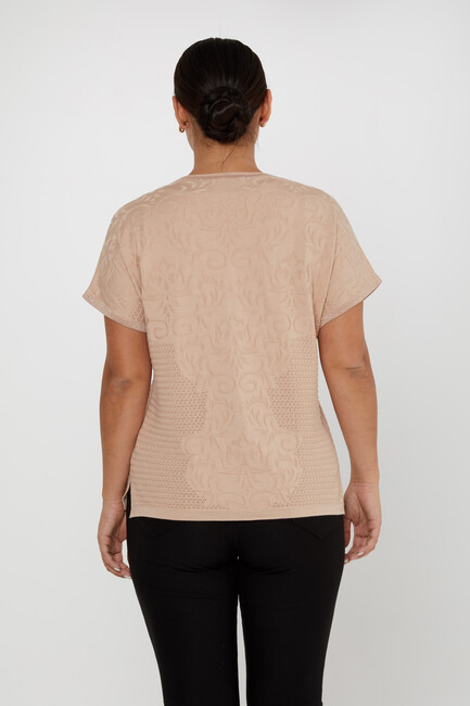 Women's Knitwear Patterned V Neck Beige - 31249 | KAZEE - Thumbnail