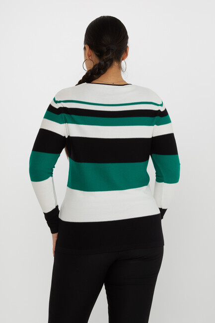 Women's Knitwear Pocket Detail Multicolored White-Green - 31285 | KAZEE - Thumbnail