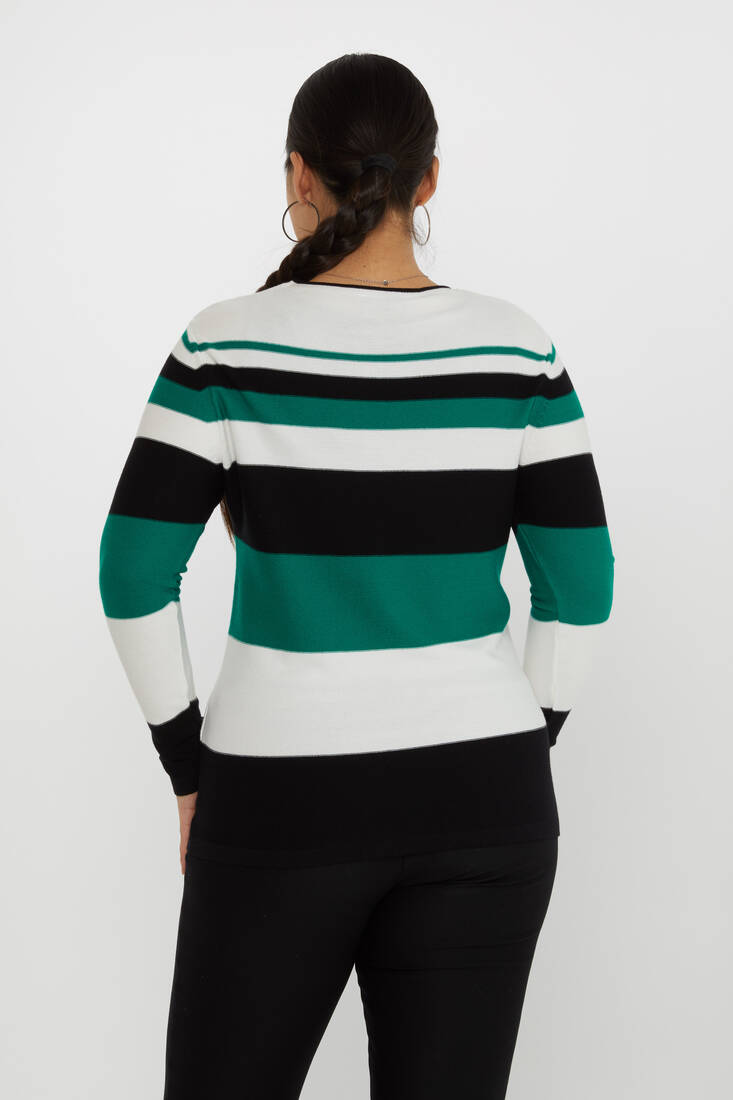 Women's Knitwear Pocket Detail Multicolored White-Green - 31285 | KAZEE