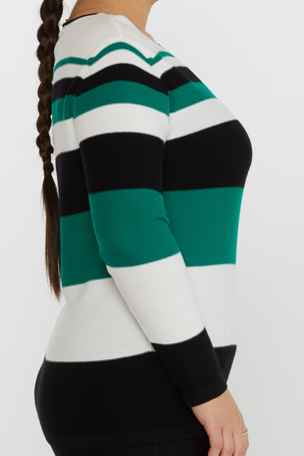 Women's Knitwear Pocket Detail Multicolored White-Green - 31285 | KAZEE - Thumbnail