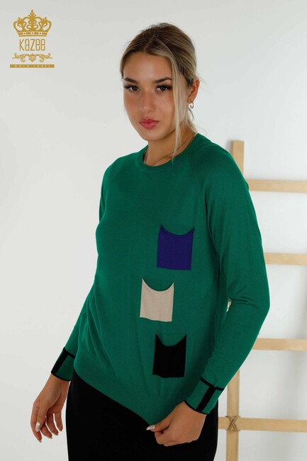 Women's Knitwear Pocket Detailed Green - 30108 | KAZEE - Thumbnail