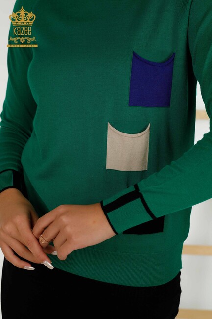 Women's Knitwear Pocket Detailed Green - 30108 | KAZEE - Thumbnail