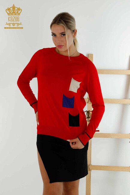 Women's Knitwear Pocket Detailed Red - 30108 | KAZEE - Thumbnail