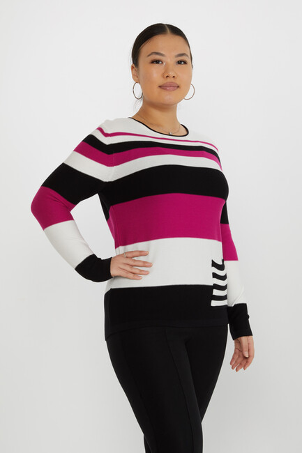 Women's Knitwear Pocket Detail Multicolored White-Fuchsia - 31285 | KAZEE - Thumbnail