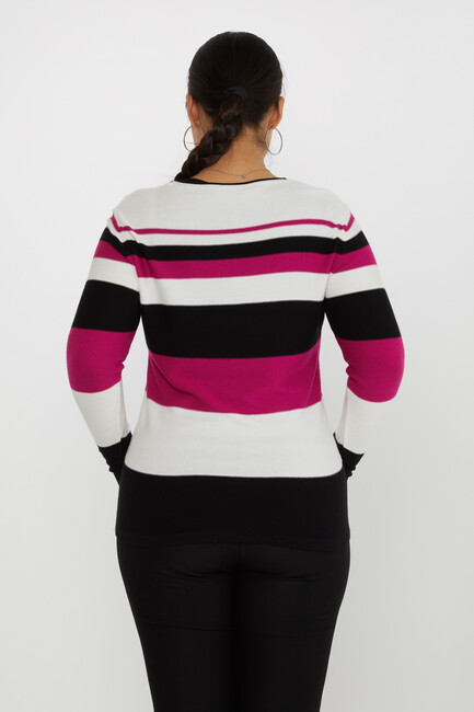 Women's Knitwear Pocket Detail Multicolored White-Fuchsia - 31285 | KAZEE - Thumbnail