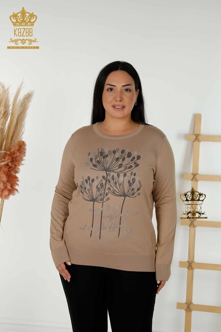 Women's Knitwear Text Patterned Beige - 30156 | KAZEE - Thumbnail