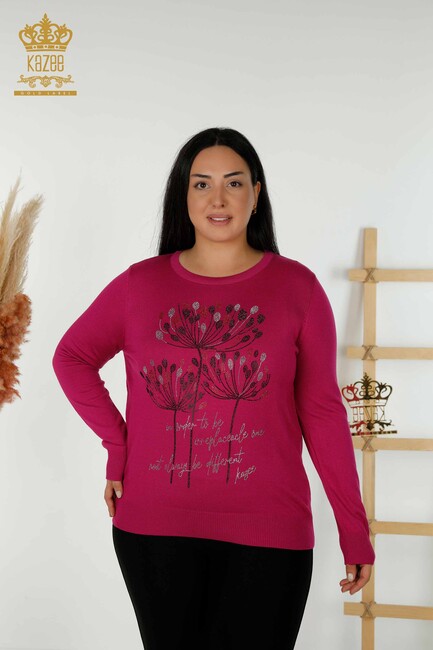 Women's Knitwear Text Patterned Fuchsia - 30156 | KAZEE - Thumbnail