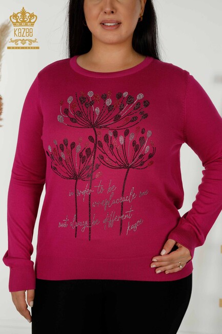 Women's Knitwear Text Patterned Fuchsia - 30156 | KAZEE - Thumbnail