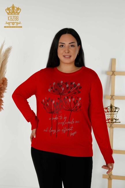 Women's Knitwear Text Pattern Red - 30156 | KAZEE - Thumbnail