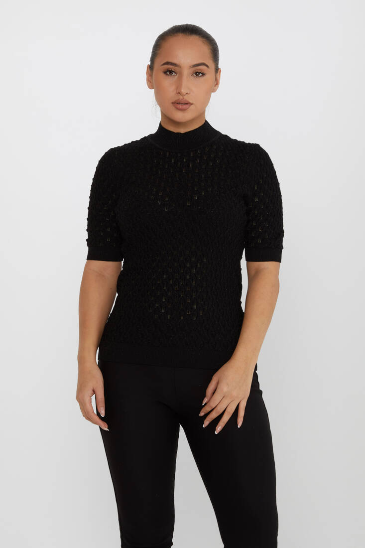 Women's Knitwear Self-Patterned Glittery Black - 30035 | KAZEE