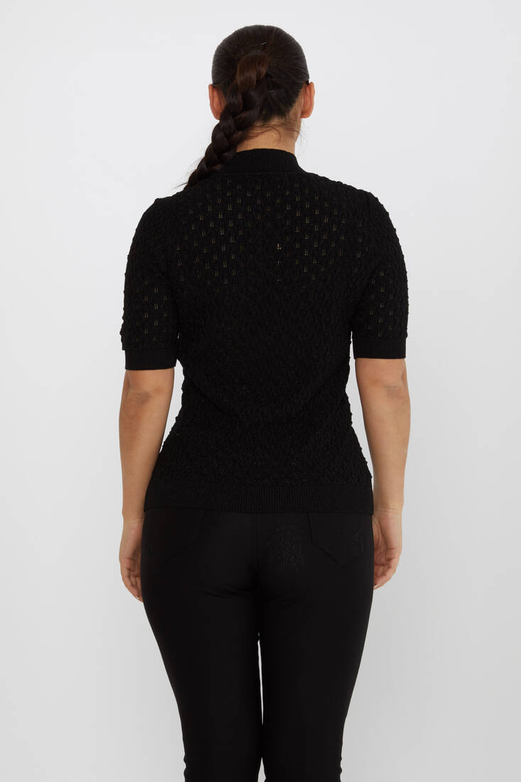 Women's Knitwear Self-Patterned Glittery Black - 30035 | KAZEE