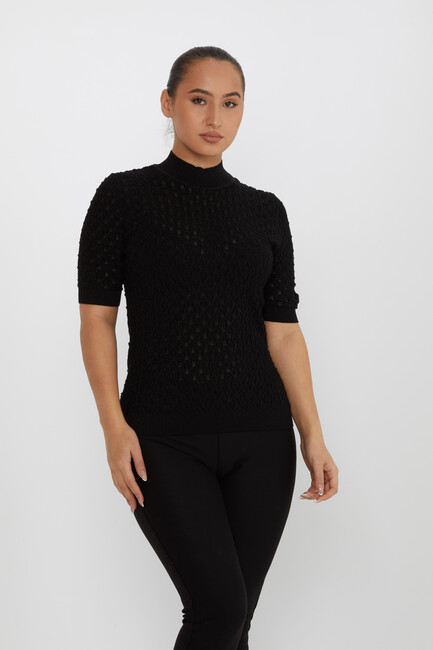 Women's Knitwear Self-Patterned Glittery Black - 30035 | KAZEE - Thumbnail