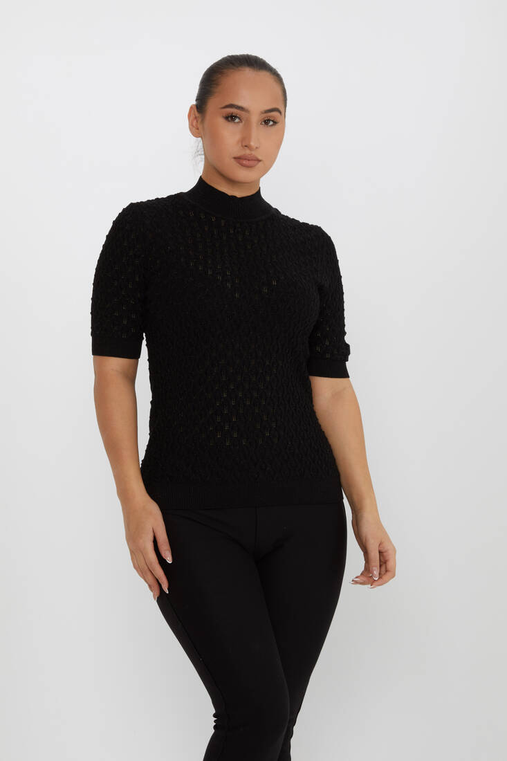 Women's Knitwear Self-Patterned Glittery Black - 30035 | KAZEE